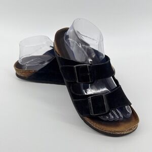 Birkenstock Arizona Black Suede Leather Two Strap Buckle Sandals Womens Size 40